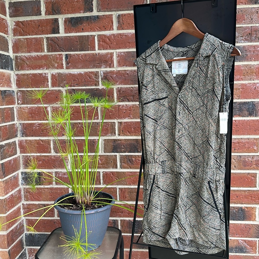 Anthropologie Sleeveless Black and Tan Patterned Jumpsuit